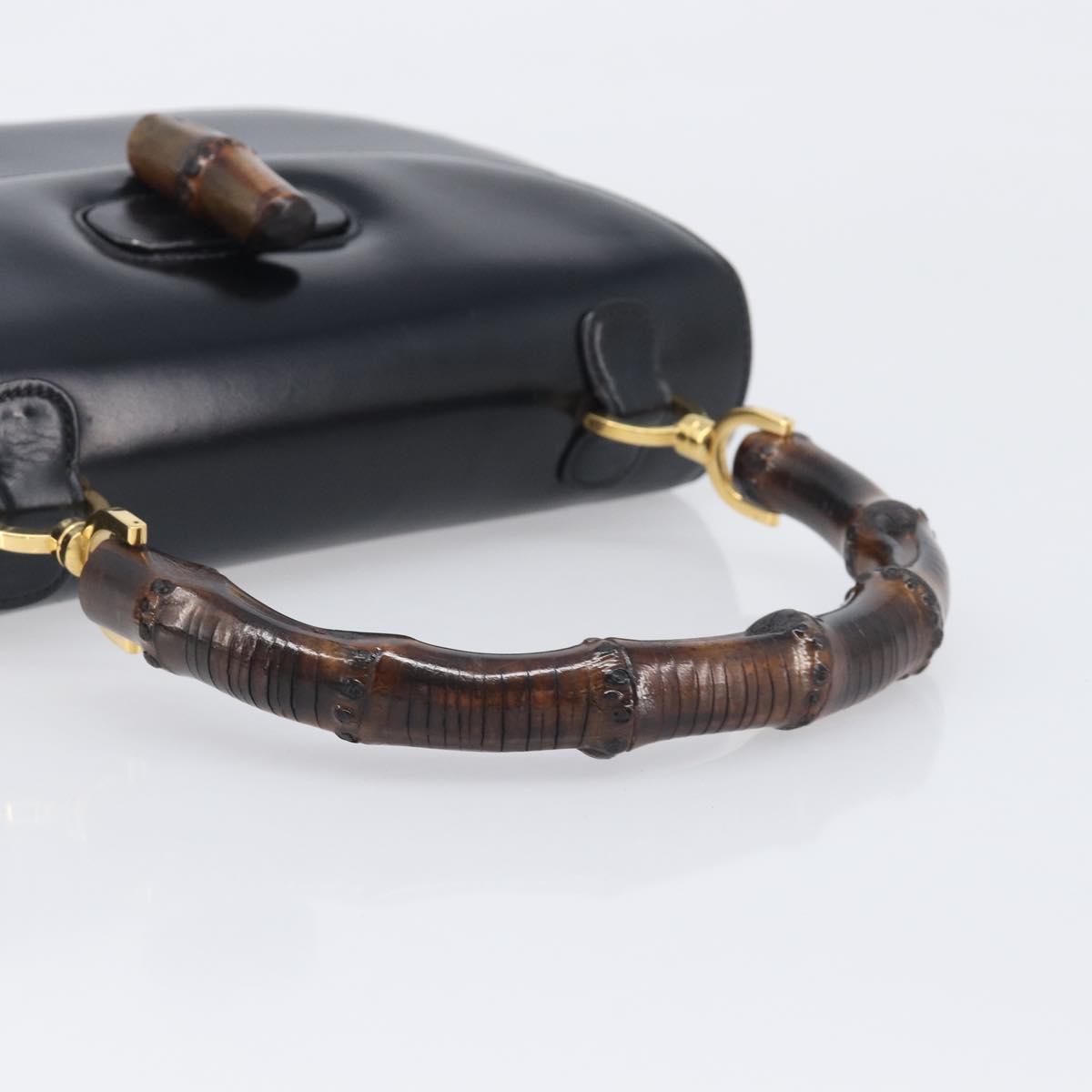 GUCCI Bamboo Hand Bag Leather Black Gold 99 00 0633 Auth 199588V