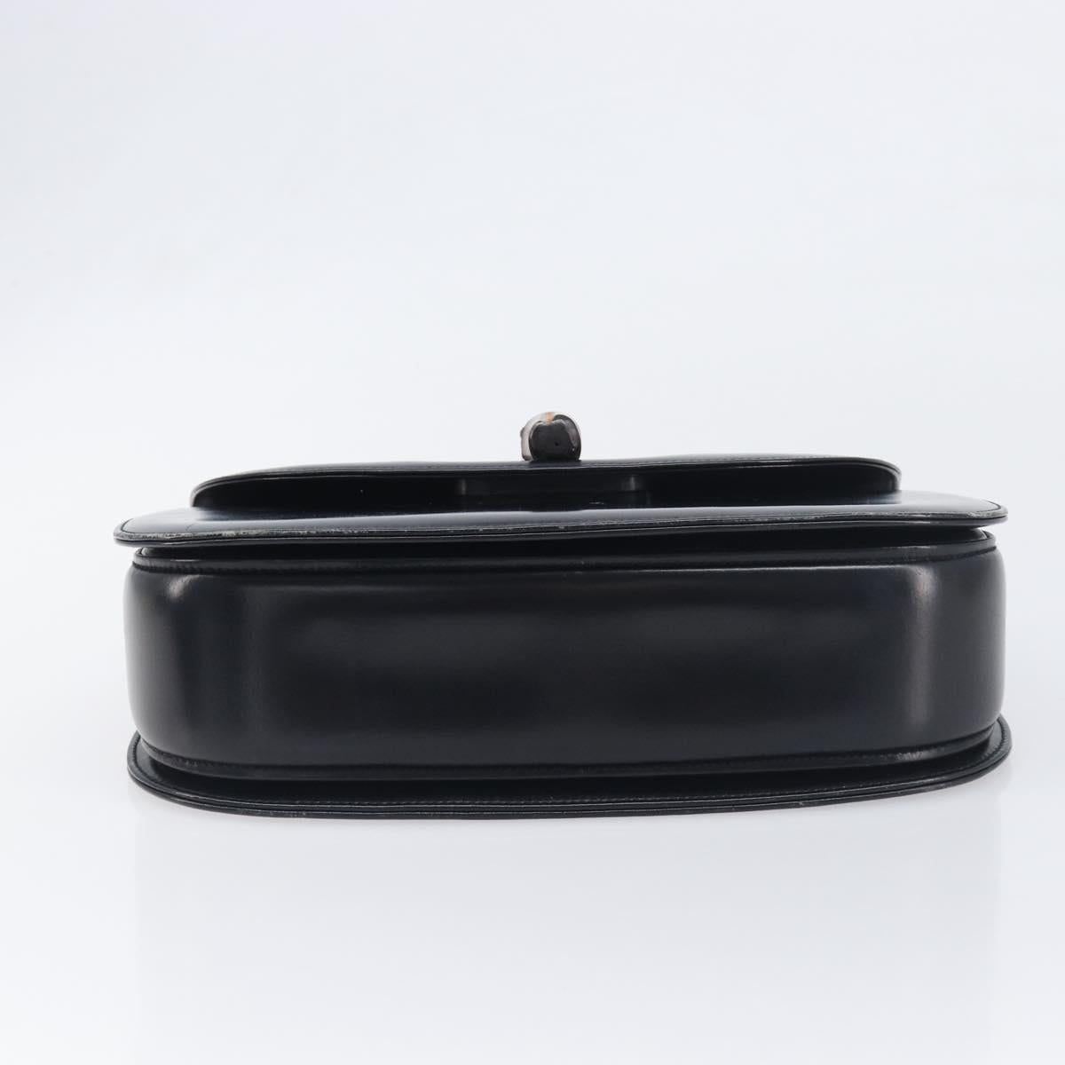 GUCCI Bamboo Hand Bag Leather Black Gold 99 00 0633 Auth 199588V