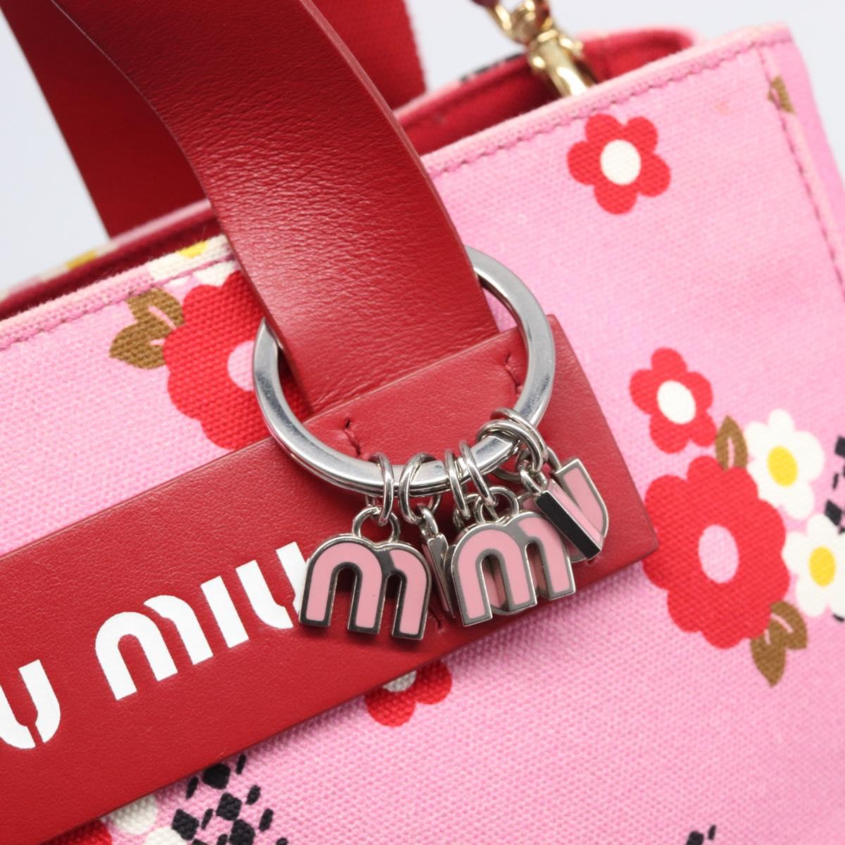 Miu Miu Hand Bag Canvas 2way Pink Gold Auth 199590M