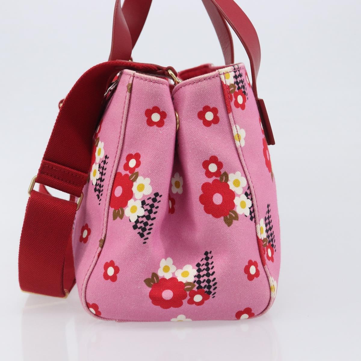 Miu Miu Hand Bag Canvas 2way Pink Gold Auth 199590M