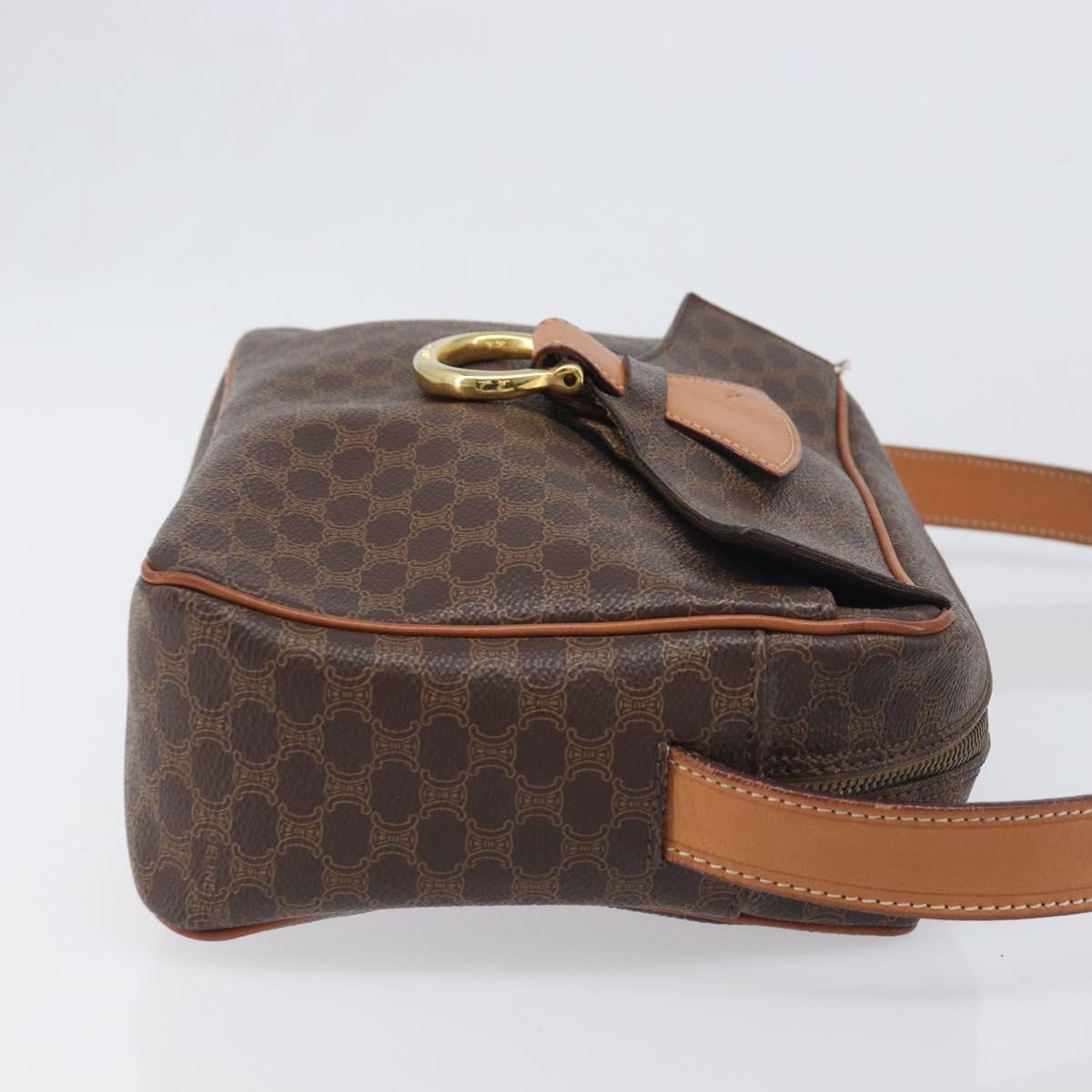 CELINE Macadam Canvas Shoulder Bag PVC Leather Brown Gold Auth 199592A