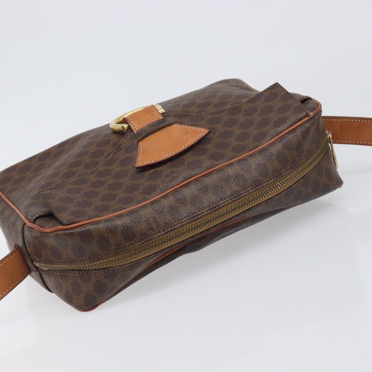 CELINE Macadam Canvas Shoulder Bag PVC Leather Brown Gold Auth 199592A