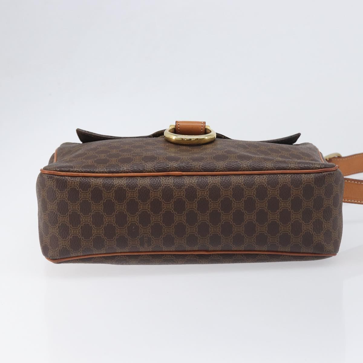 CELINE Macadam Canvas Shoulder Bag PVC Leather Brown Gold Auth 199592A