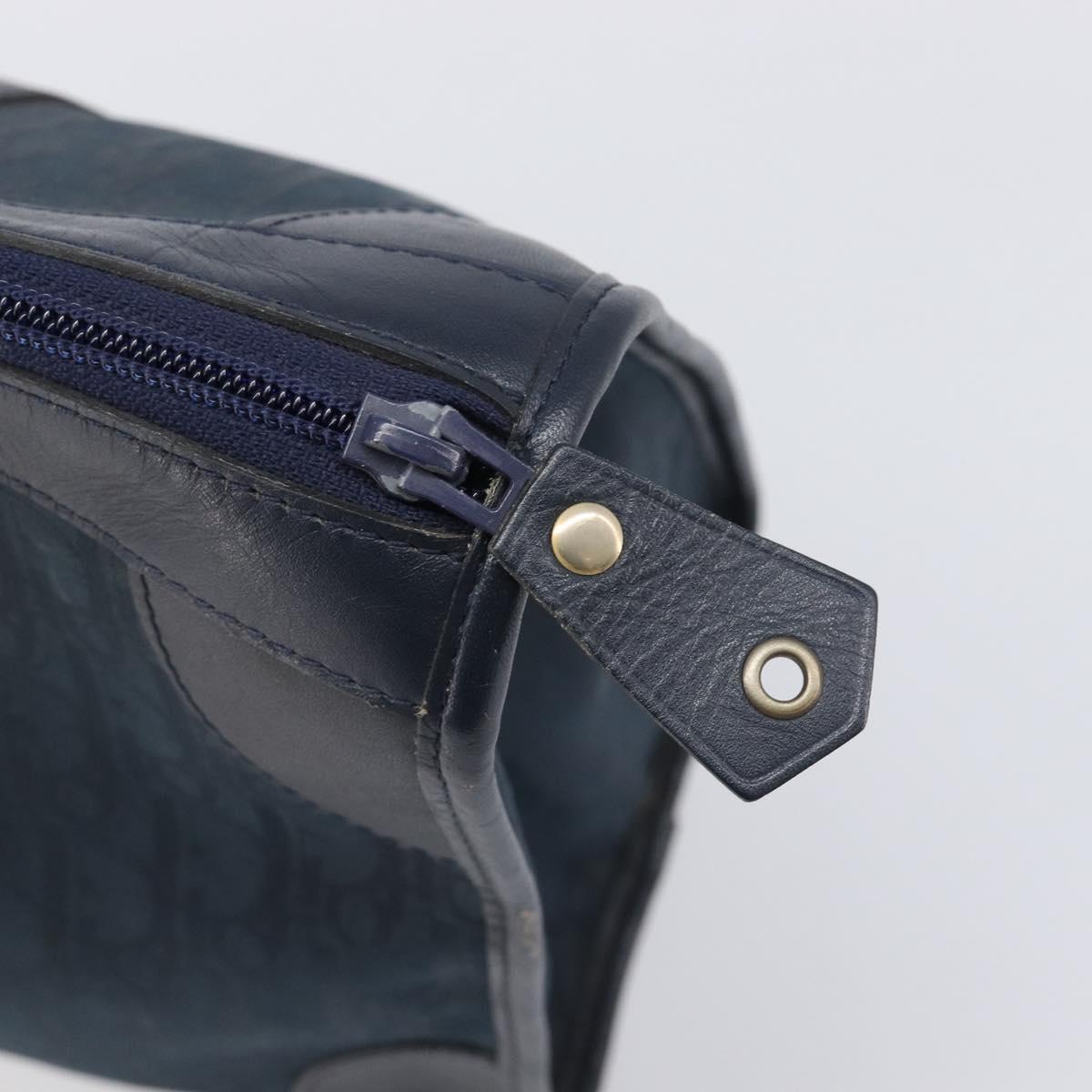 Christian Dior Trotter Canvas Hand Bag Navy Gold Auth 199593