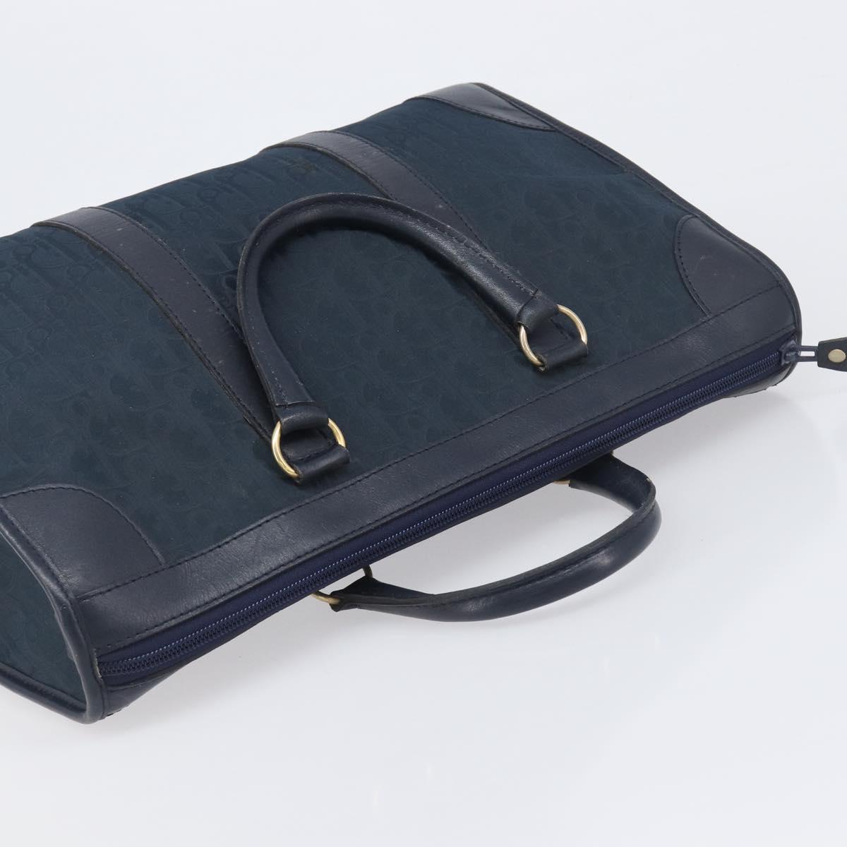 Christian Dior Trotter Canvas Hand Bag Navy Gold Auth 199593