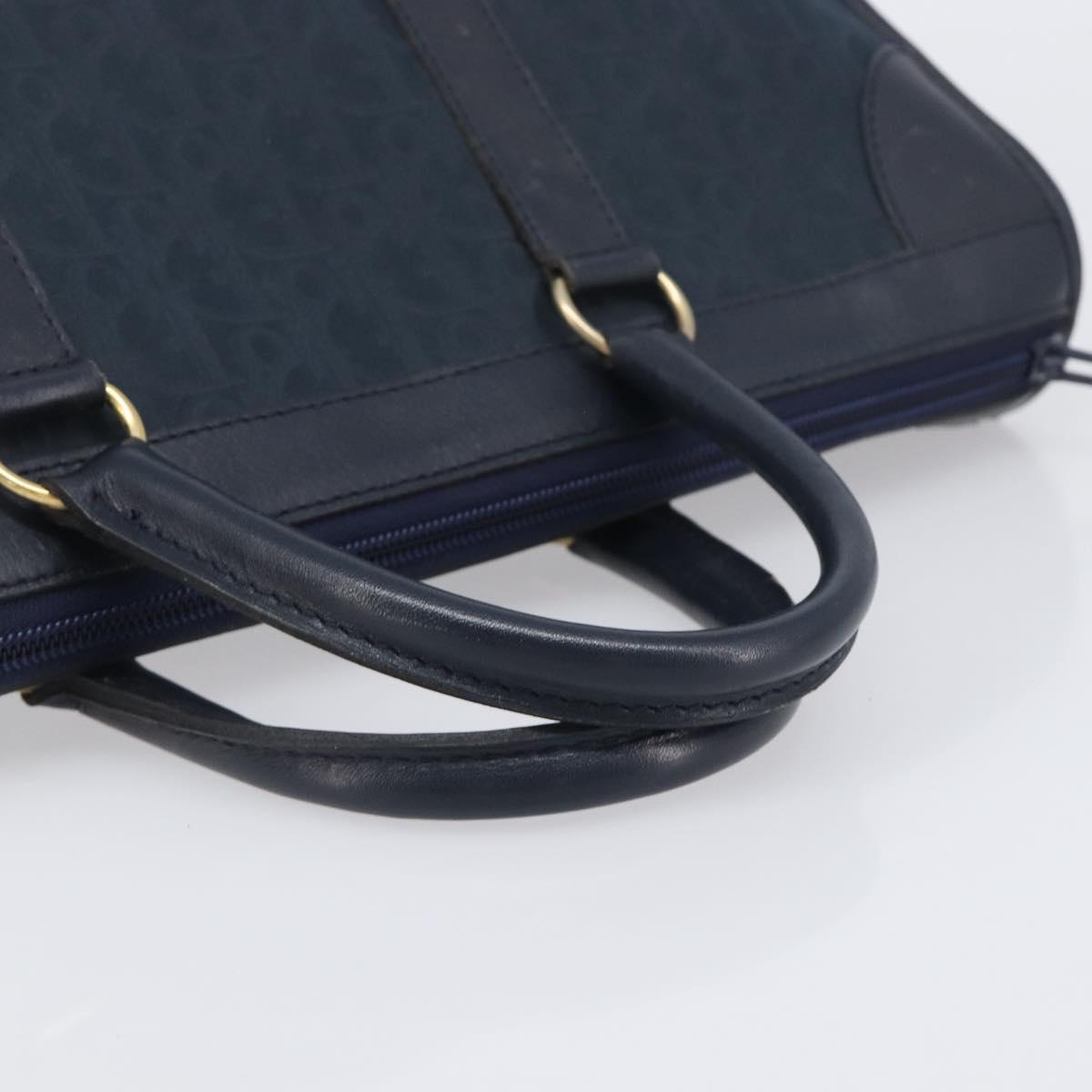 Christian Dior Trotter Canvas Hand Bag Navy Gold Auth 199593