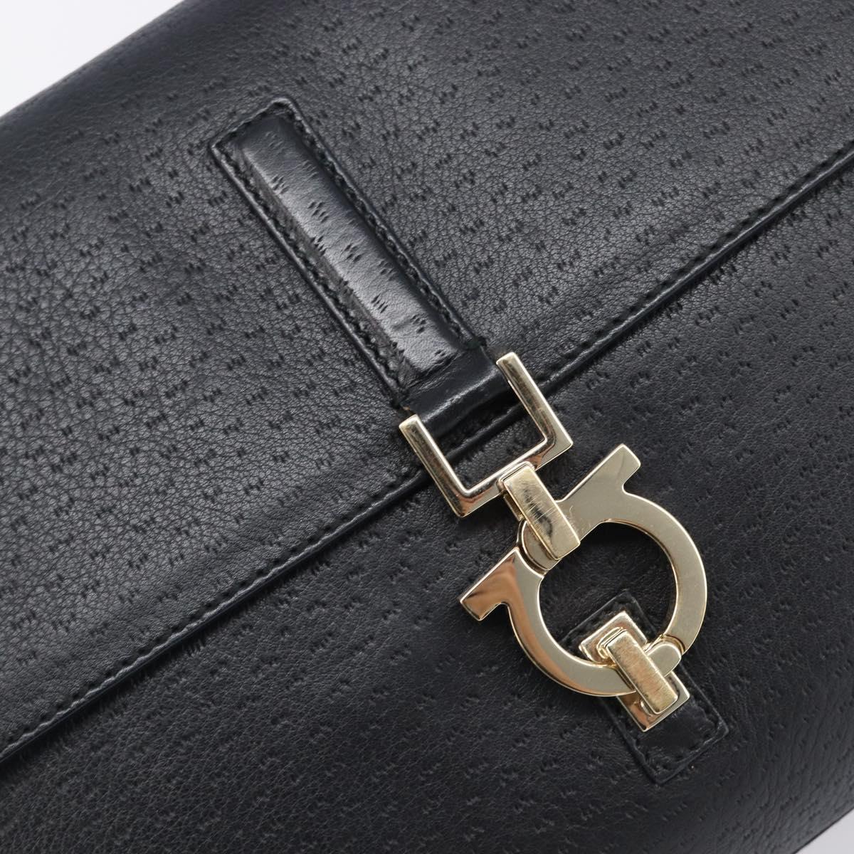 Salvatore Ferragamo Gancini Shoulder Bag Leather Black Gold Auth 199594