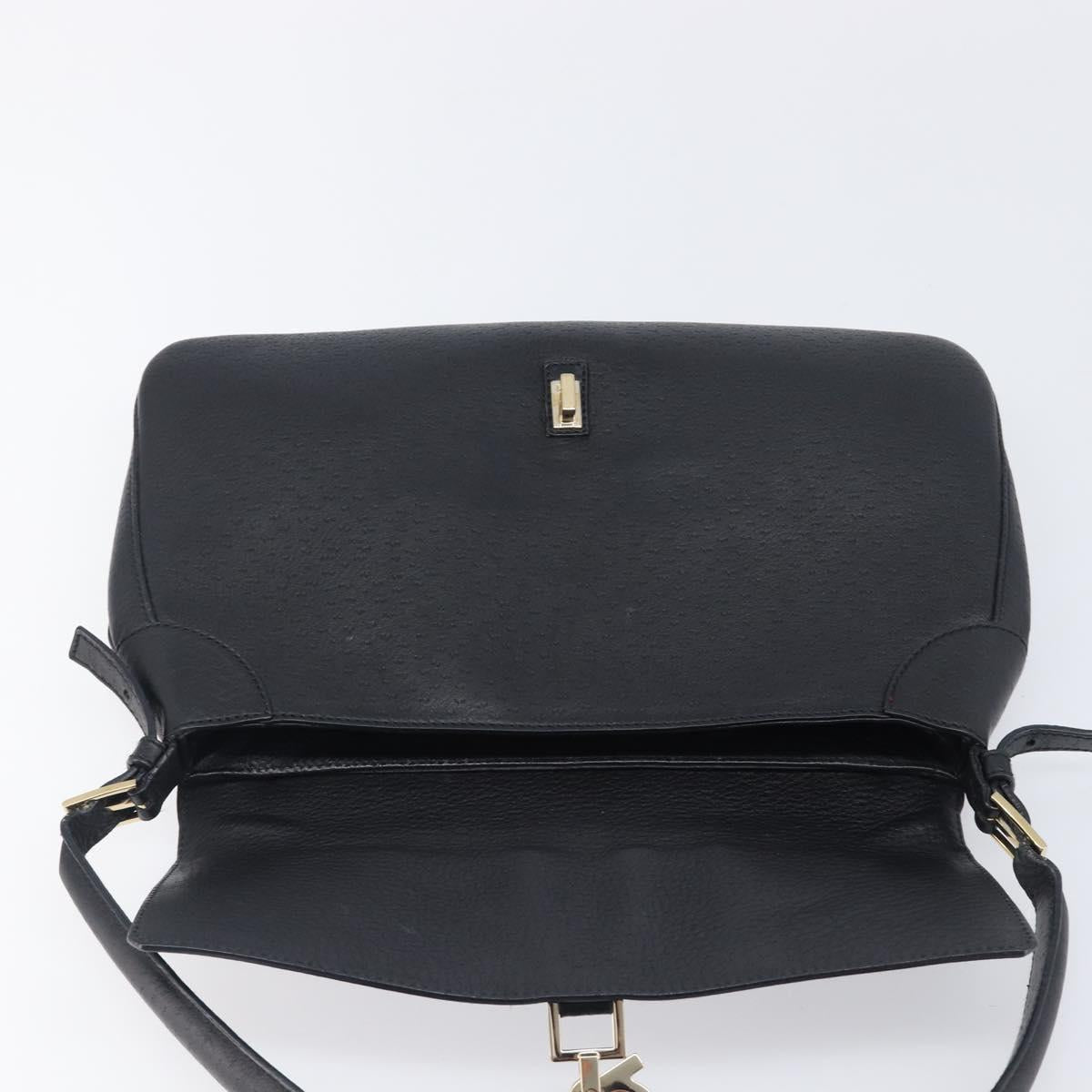 Salvatore Ferragamo Gancini Shoulder Bag Leather Black Gold Auth 199594