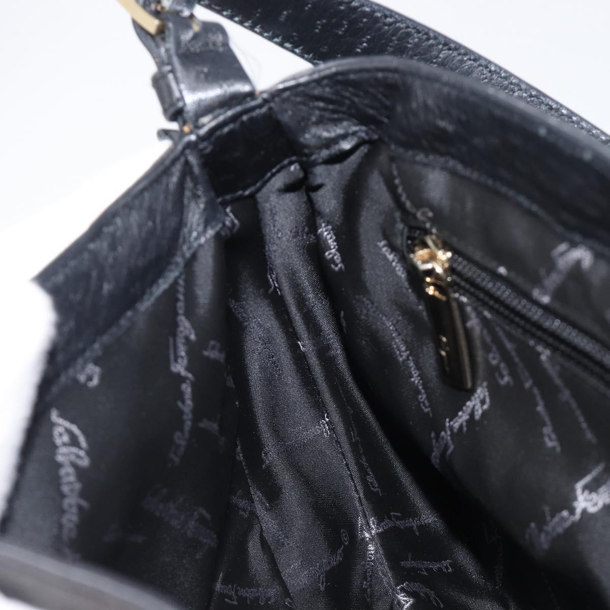 Salvatore Ferragamo Gancini Shoulder Bag Leather Black Gold Auth 199594