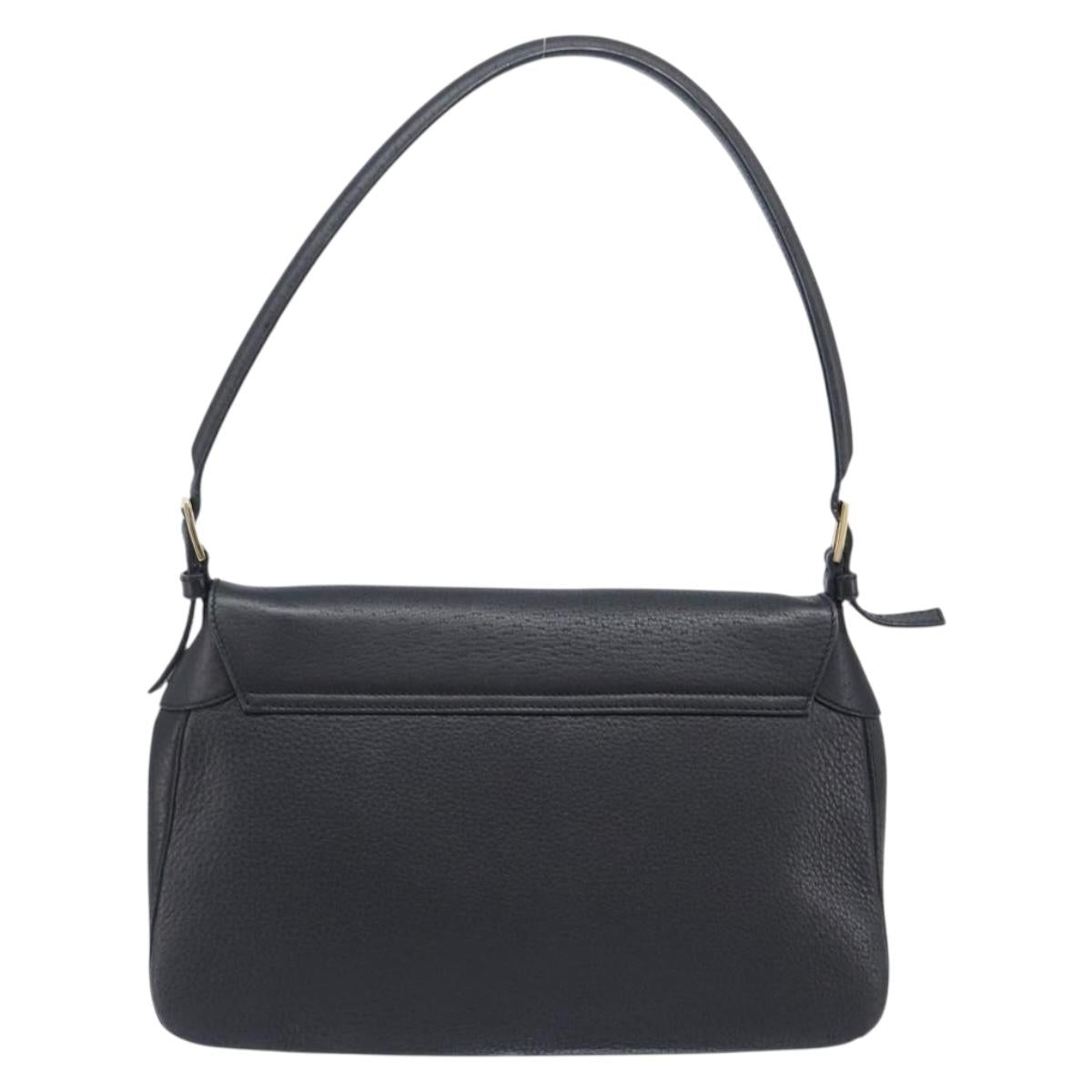 Salvatore Ferragamo Gancini Shoulder Bag Leather Black Gold Auth 199594