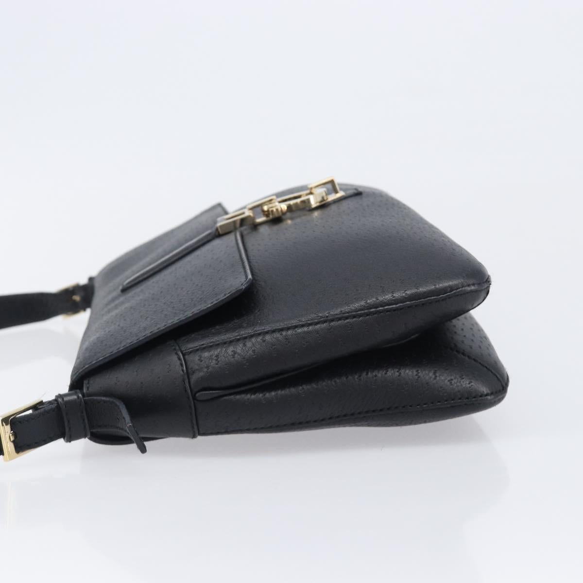 Salvatore Ferragamo Gancini Shoulder Bag Leather Black Gold Auth 199594