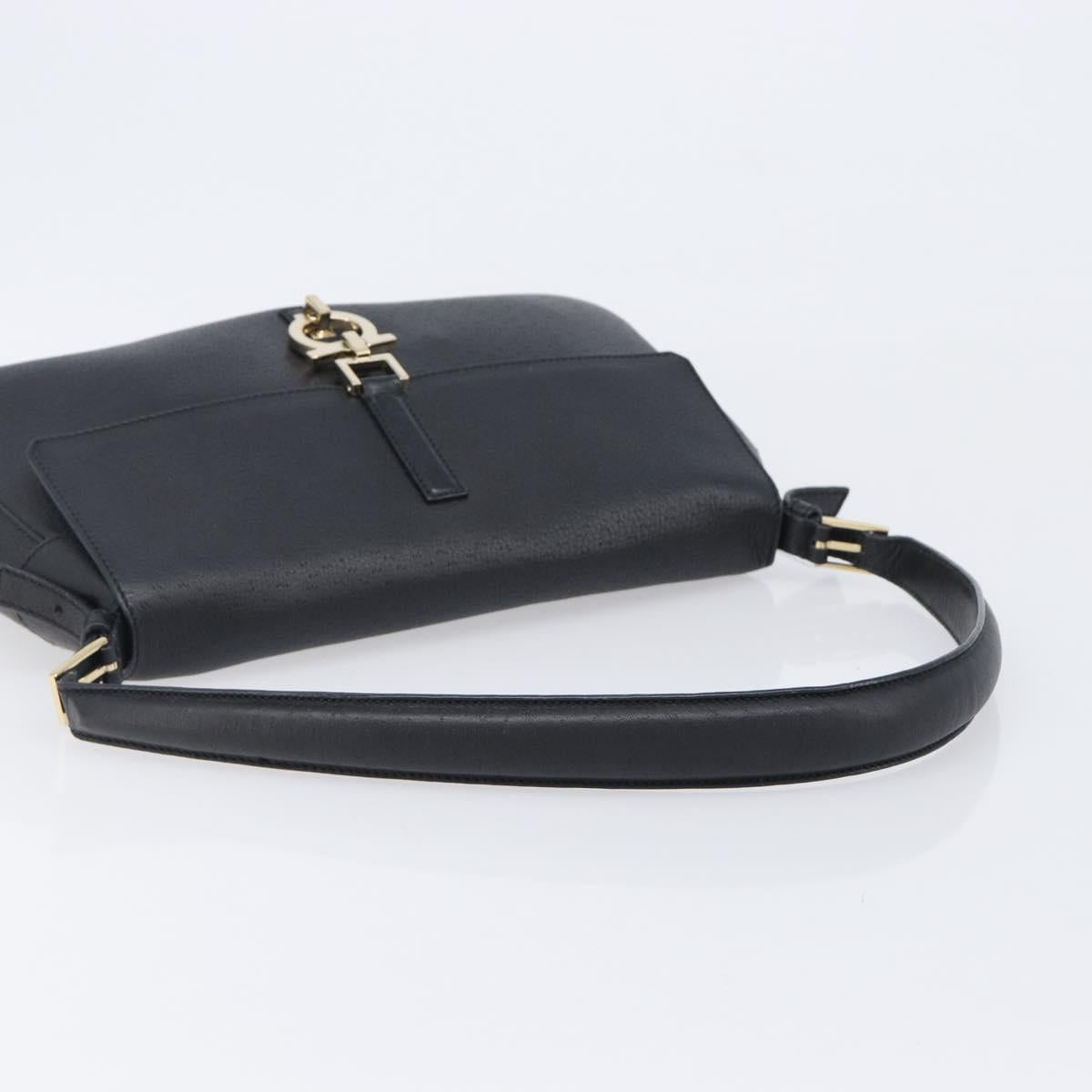 Salvatore Ferragamo Gancini Shoulder Bag Leather Black Gold Auth 199594
