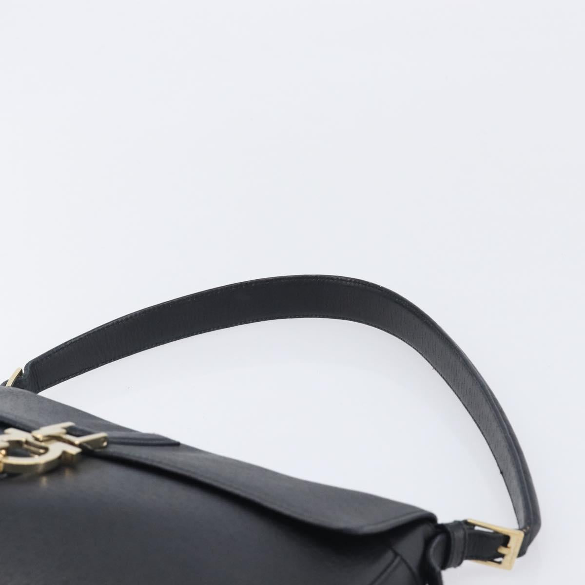 Salvatore Ferragamo Gancini Shoulder Bag Leather Black Gold Auth 199594