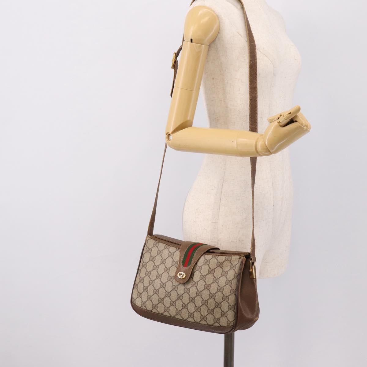 GUCCI GG Supreme Web Sherry Line Bag PVC Beige Gold 116 02 076 Auth 199596