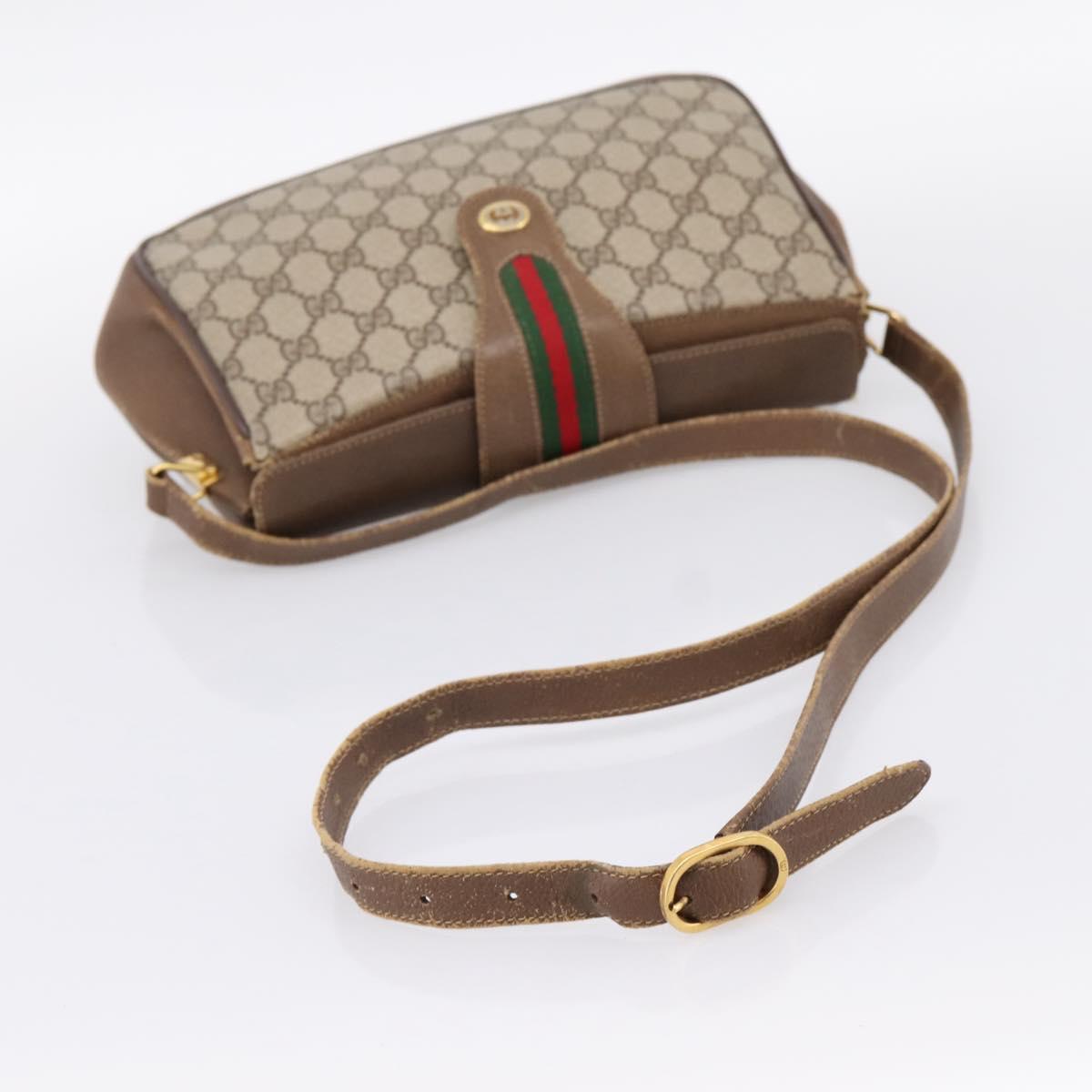 GUCCI GG Supreme Web Sherry Line Bag PVC Beige Gold 116 02 076 Auth 199596