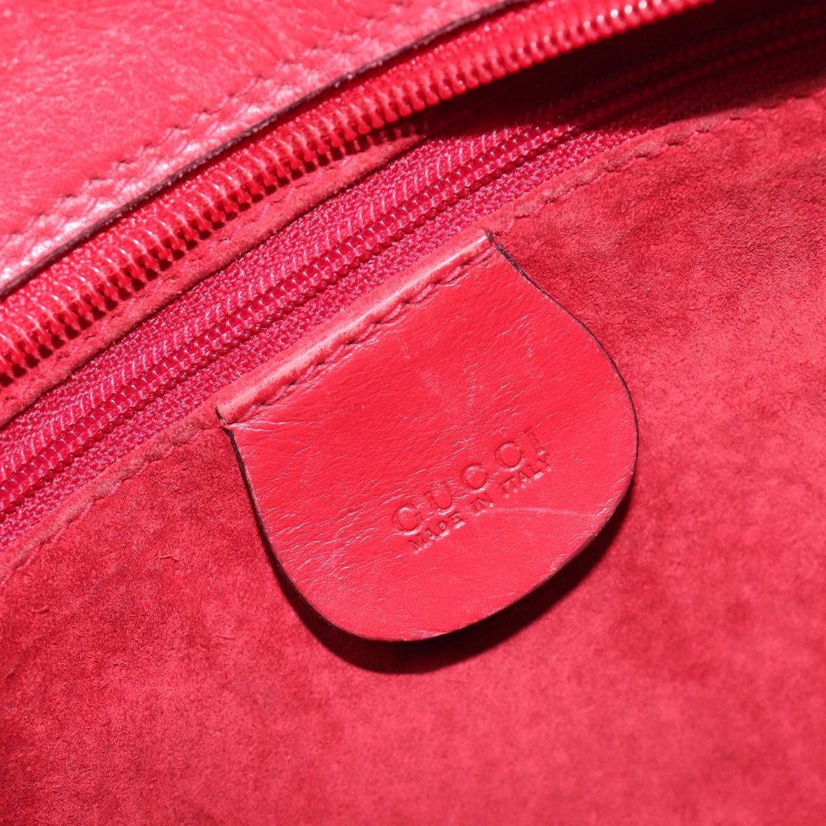 GUCCI Shoulder Bag Leather Red Gold Auth 199603