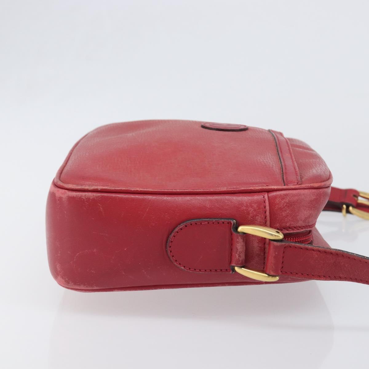 GUCCI Shoulder Bag Leather Red Gold Auth 199603