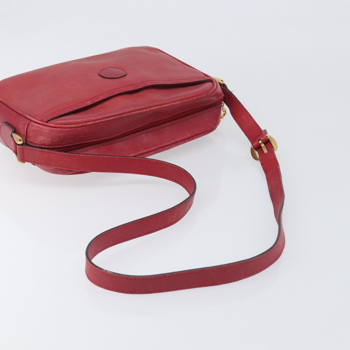 GUCCI Shoulder Bag Leather Red Gold Auth 199603