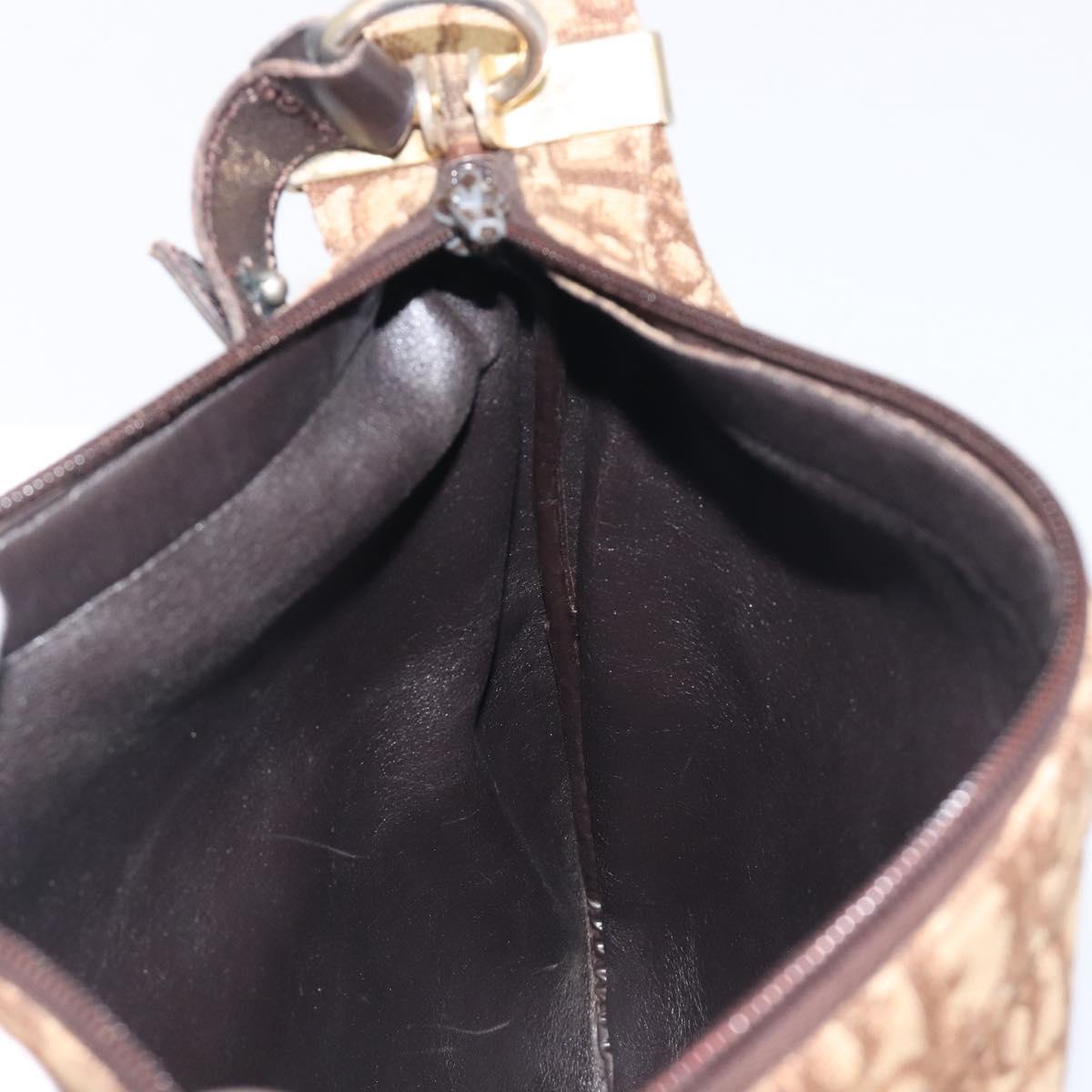 Christian Dior Trotter Canvas Shoulder Bag Beige Gold Auth 199611