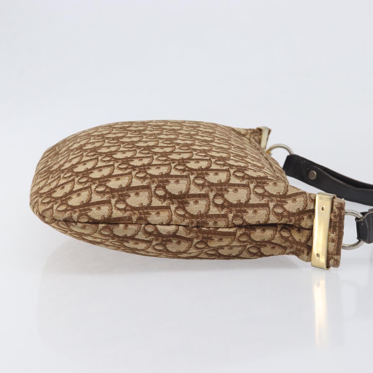 Christian Dior Trotter Canvas Shoulder Bag Beige Gold Auth 199611