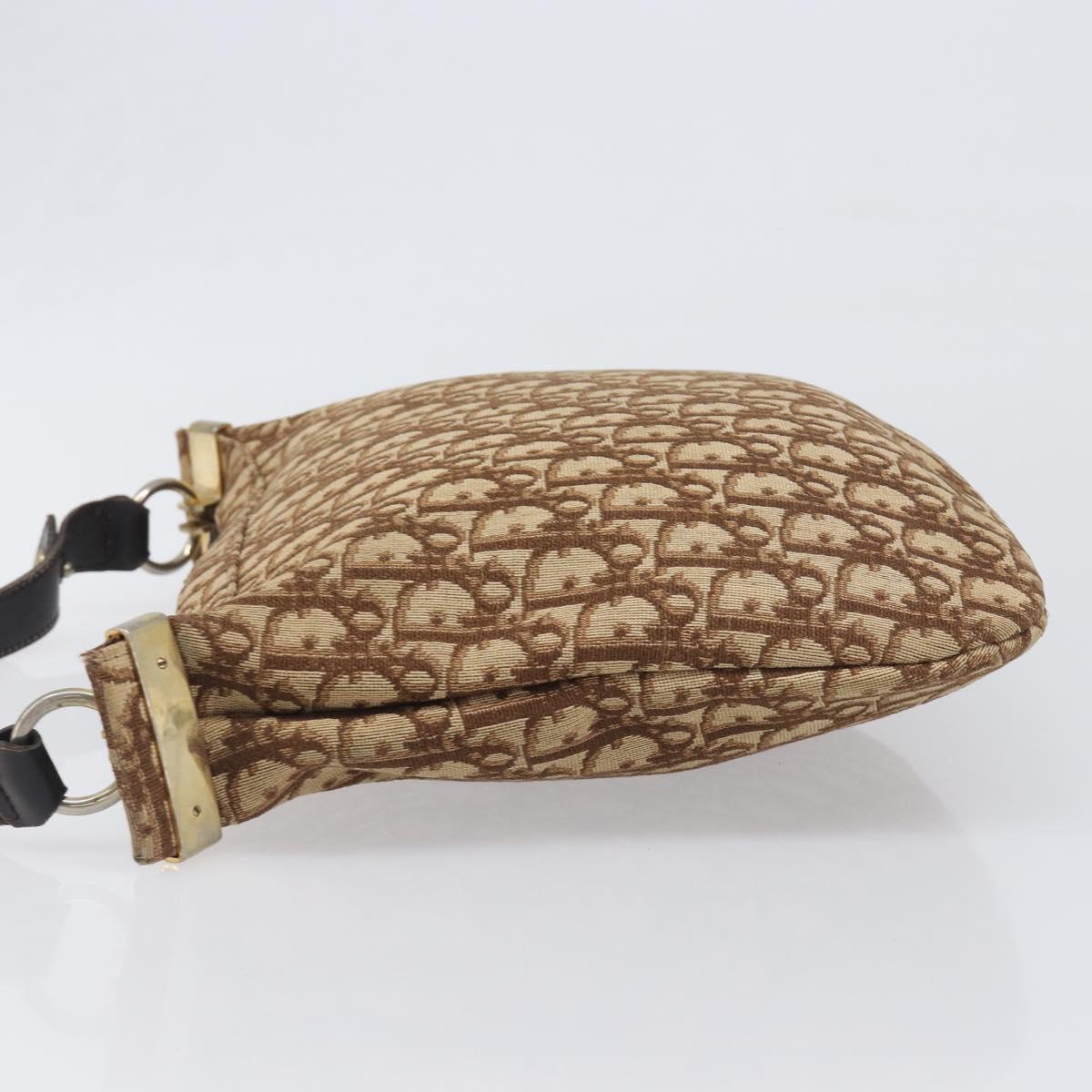 Christian Dior Trotter Canvas Shoulder Bag Beige Gold Auth 199611