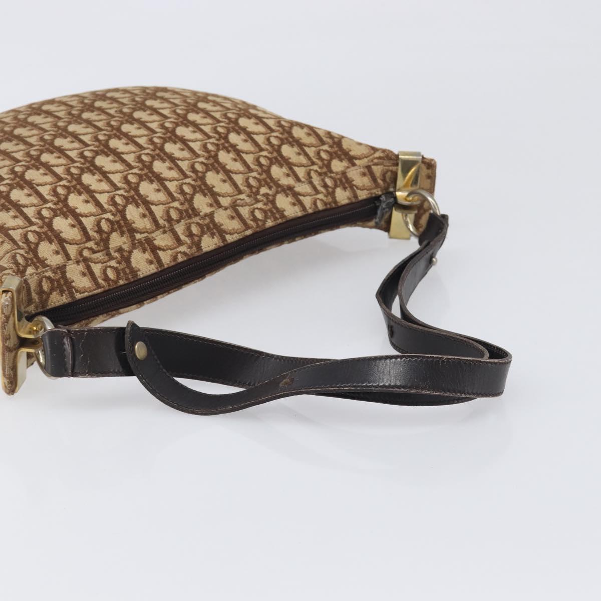 Christian Dior Trotter Canvas Shoulder Bag Beige Gold Auth 199611