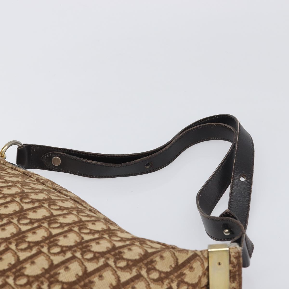 Christian Dior Trotter Canvas Shoulder Bag Beige Gold Auth 199611