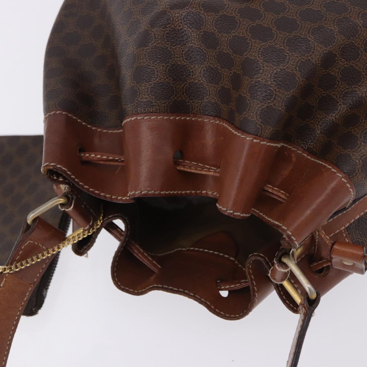 CELINE Macadam Canvas Shoulder Bag PVC Leather Brown Gold Auth 199612