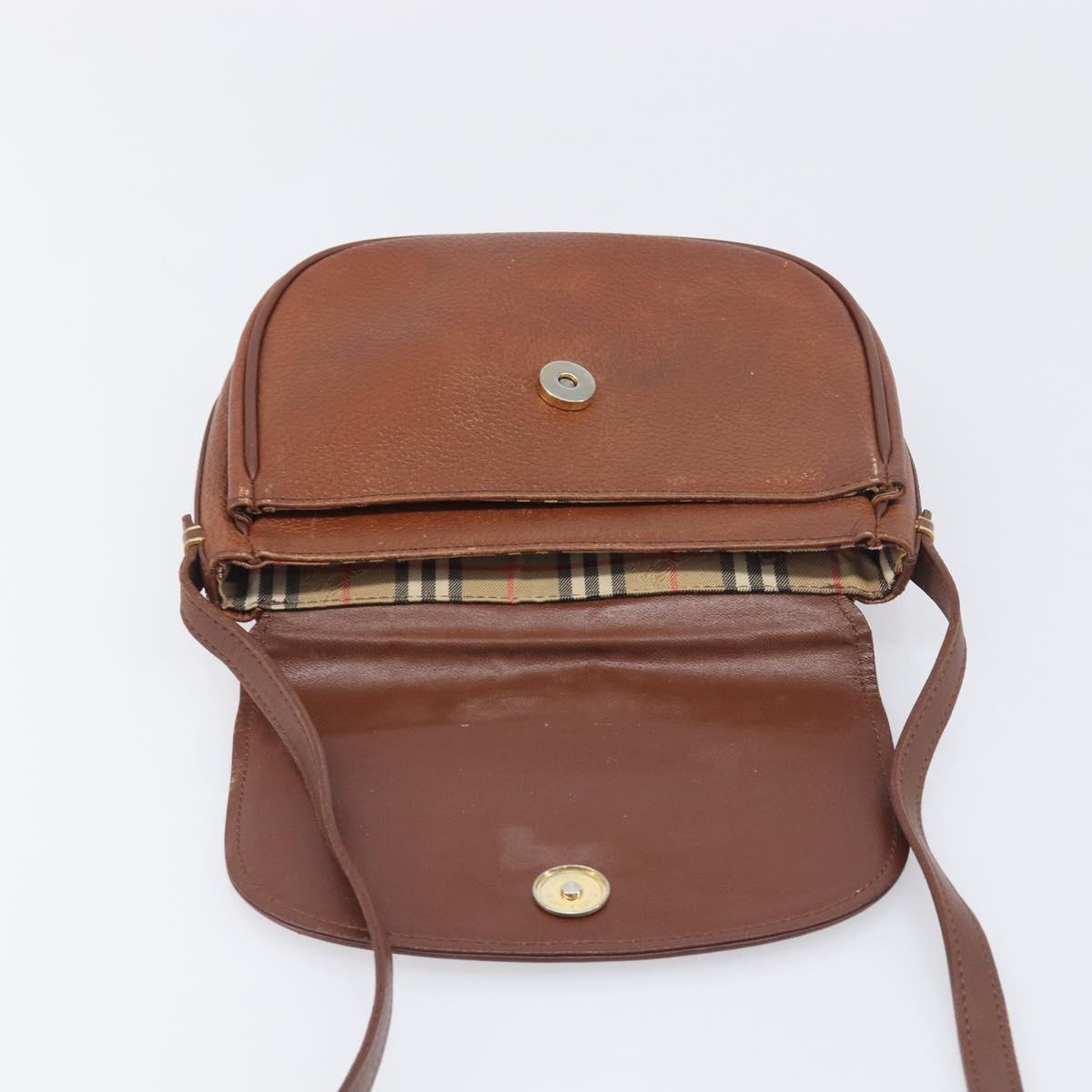 Burberrys Shoulder Bag Leather Brown Gold Auth 199618
