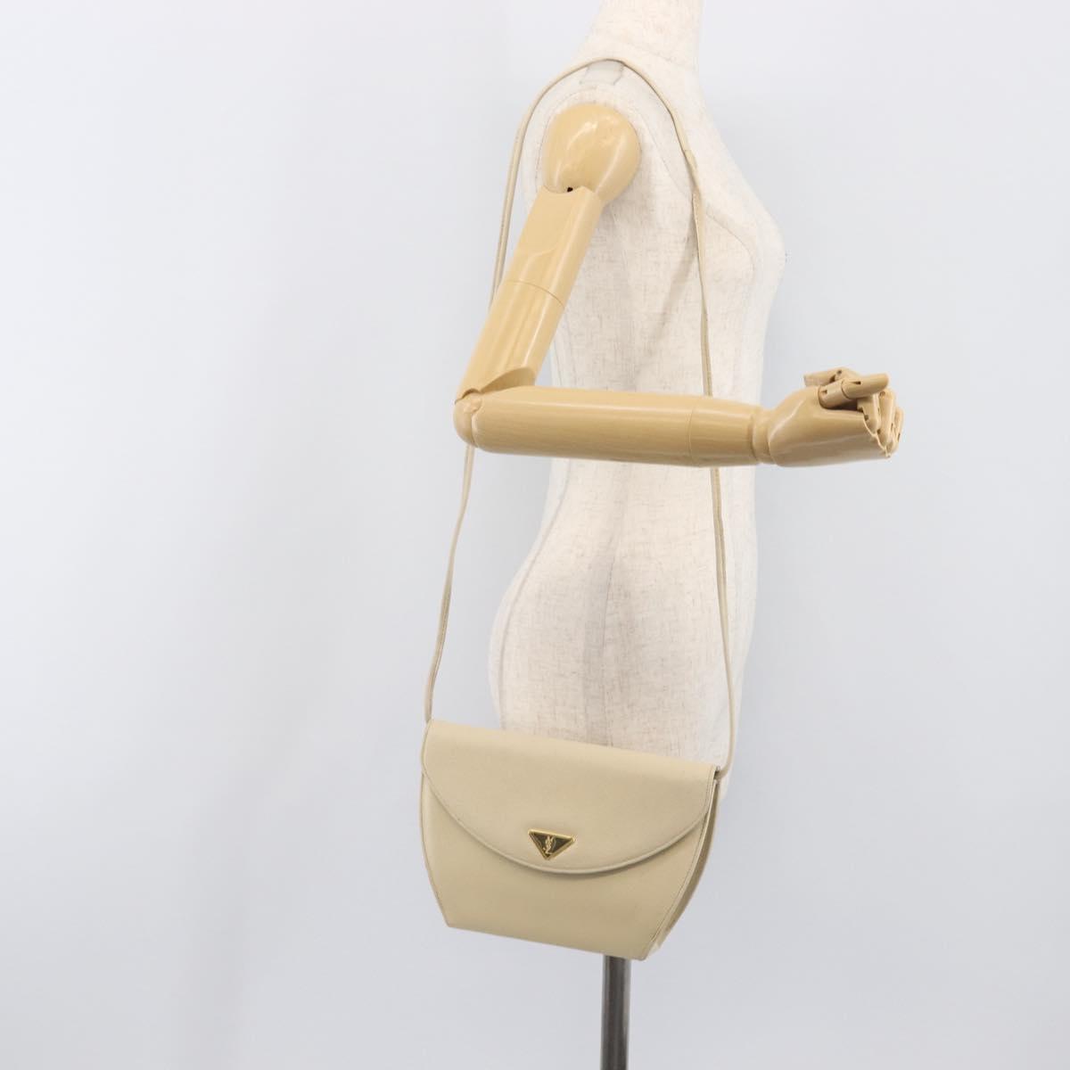 SAINT LAURENT Shoulder Bag Leather Ivory Gold Auth 199619