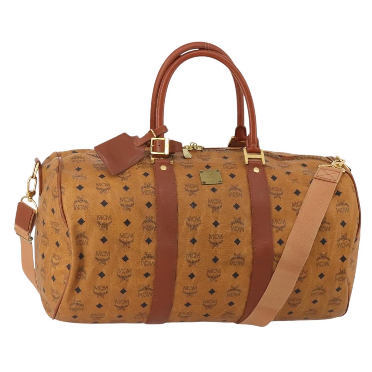 MCM Logogram Vicetos Boston Bag PVC Leather 2way Brown Gold Auth 199620