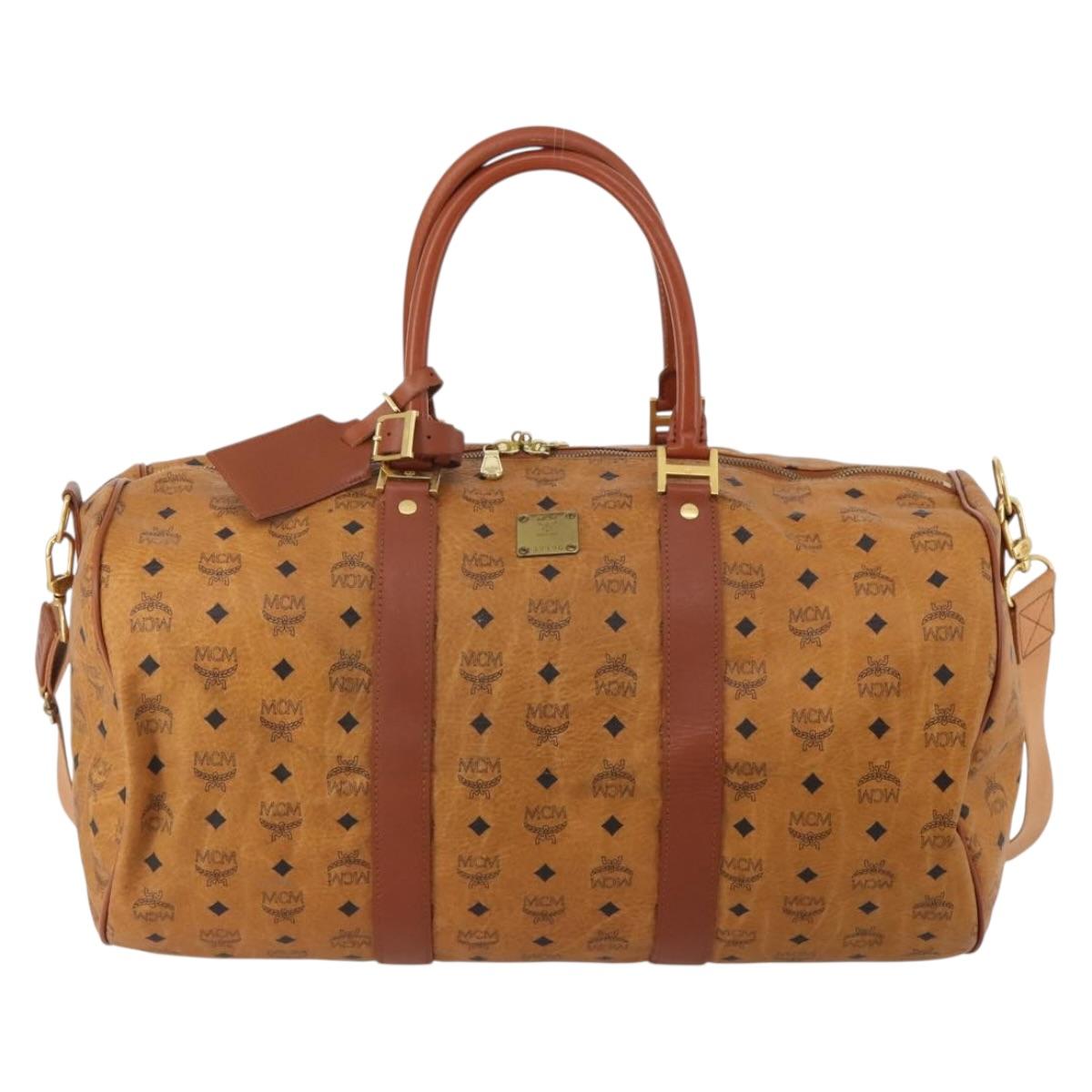 MCM Logogram Vicetos Boston Bag PVC Leather 2way Brown Gold Auth 199620