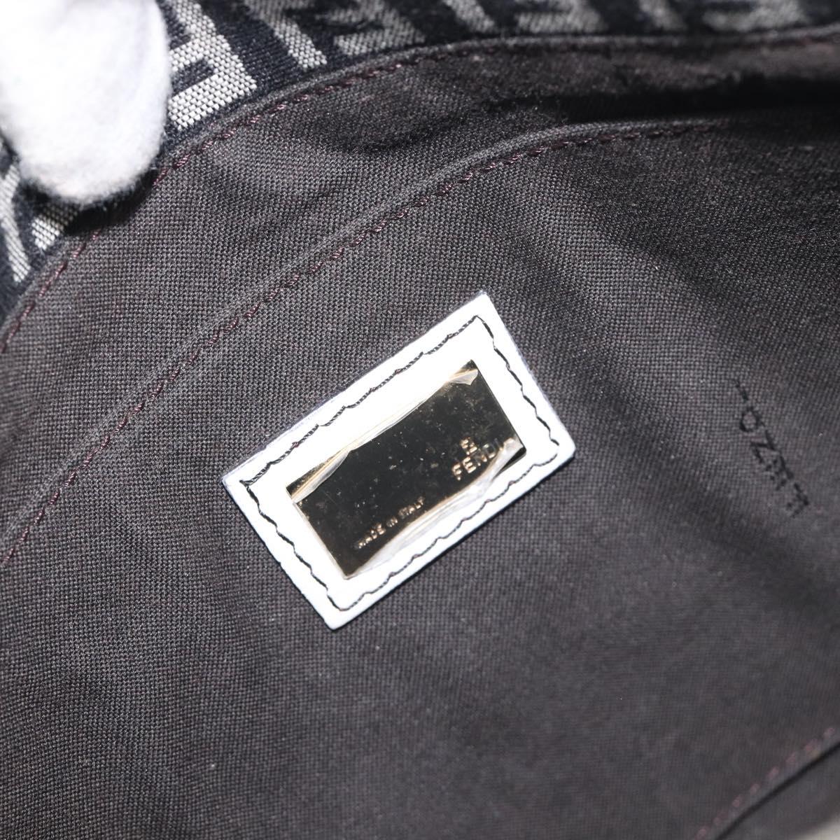 FENDI Zucchino Canvas Mamma Baguette Shoulder Bag Black Gold Auth 199623V