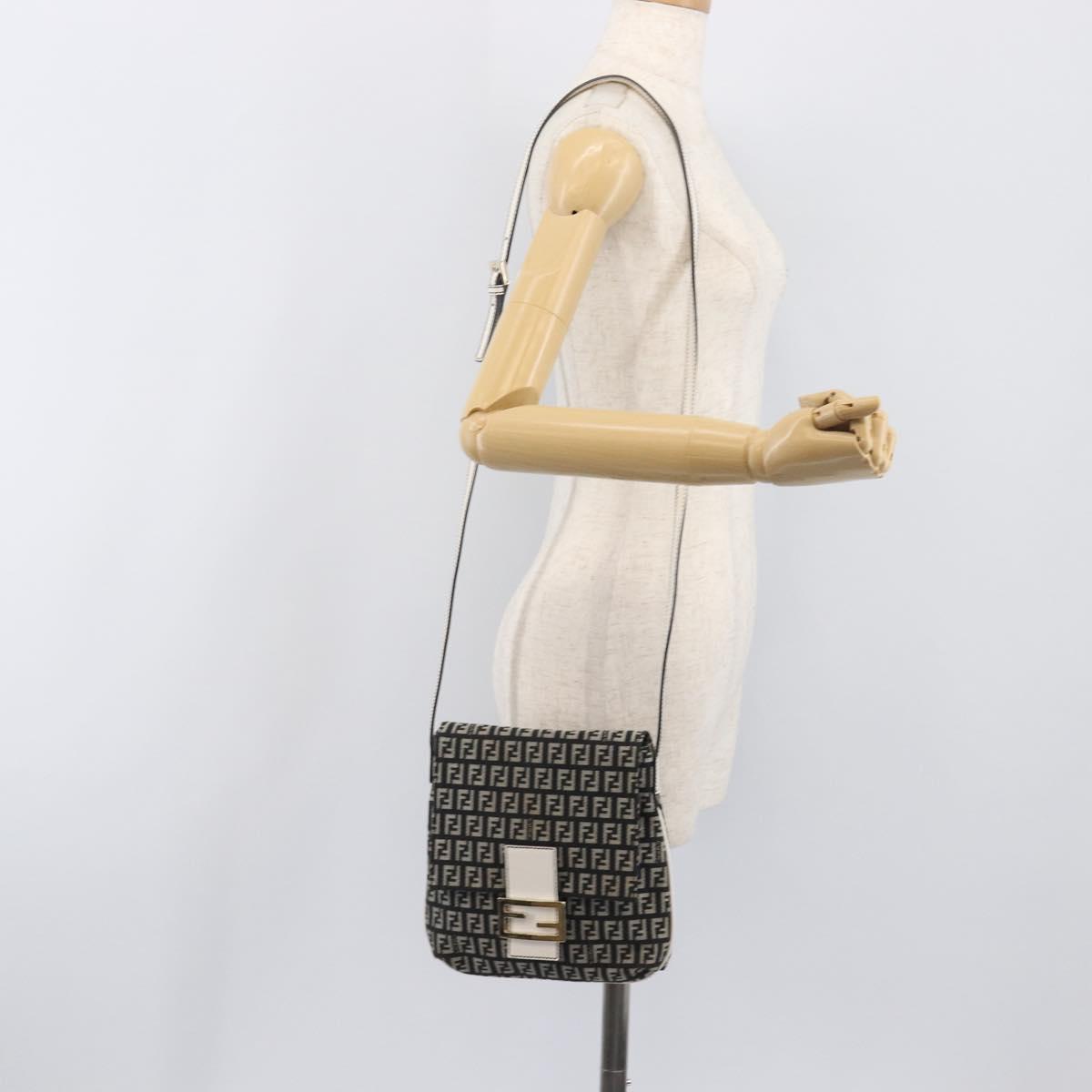 FENDI Zucchino Canvas Mamma Baguette Shoulder Bag Black Gold Auth 199623V