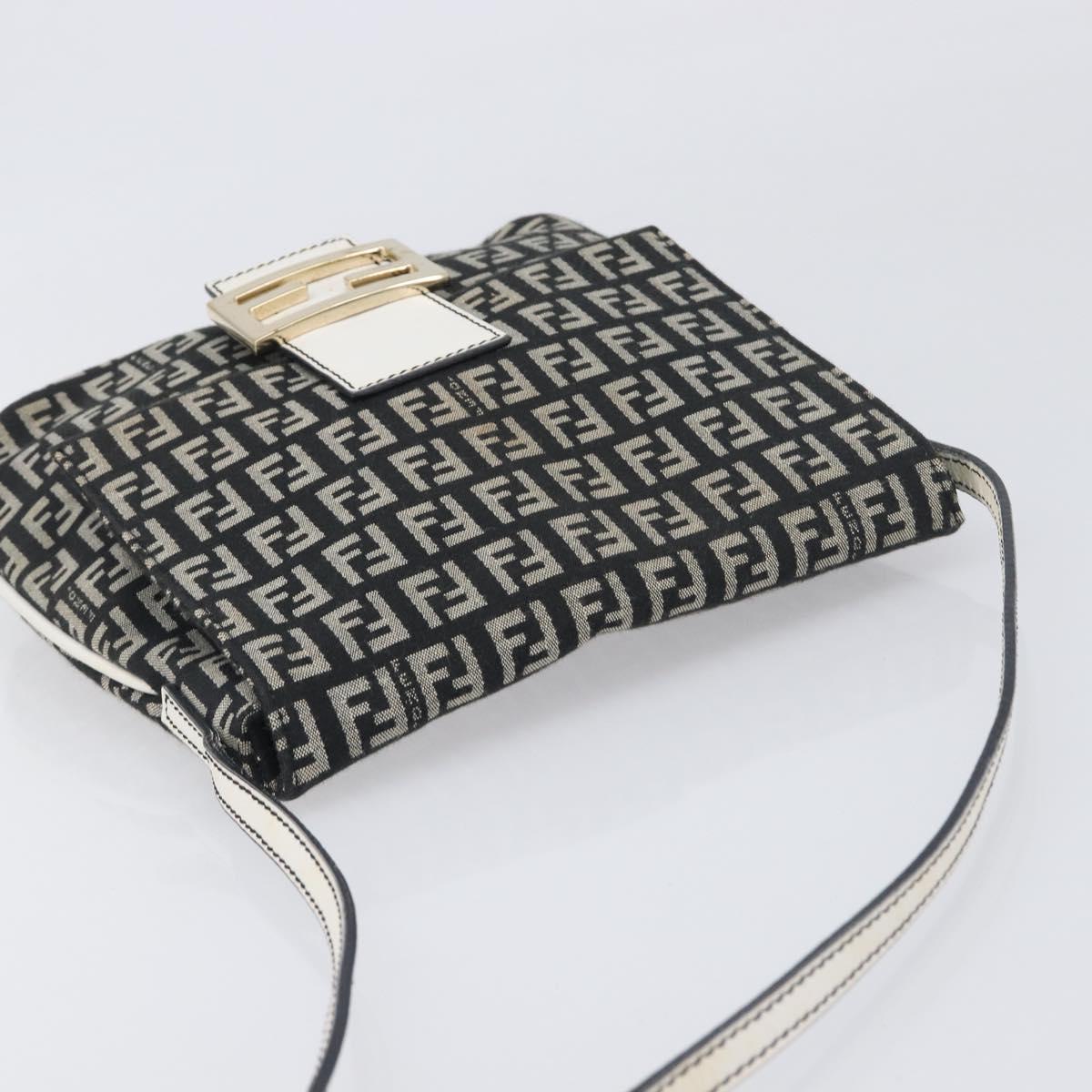 FENDI Zucchino Canvas Mamma Baguette Shoulder Bag Black Gold Auth 199623V