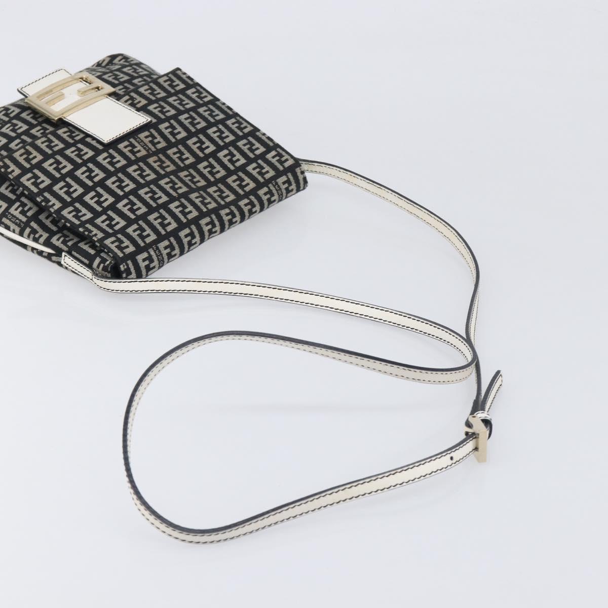 FENDI Zucchino Canvas Mamma Baguette Shoulder Bag Black Gold Auth 199623V