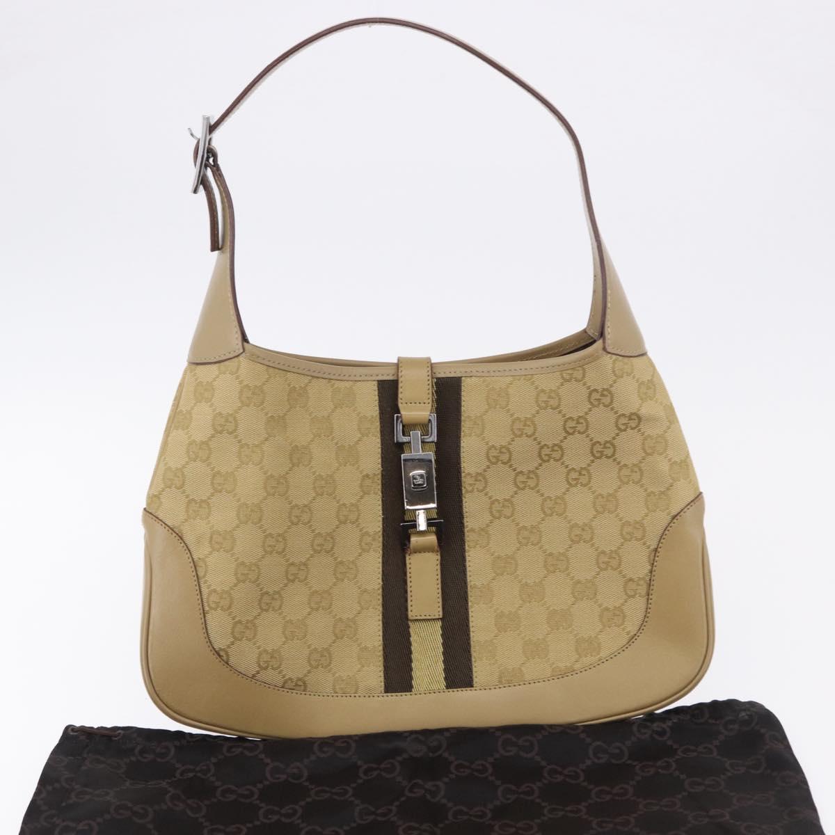 GUCCI GG Canvas Jackie Shoulder Bag Beige Silver 00963 Auth 199624V