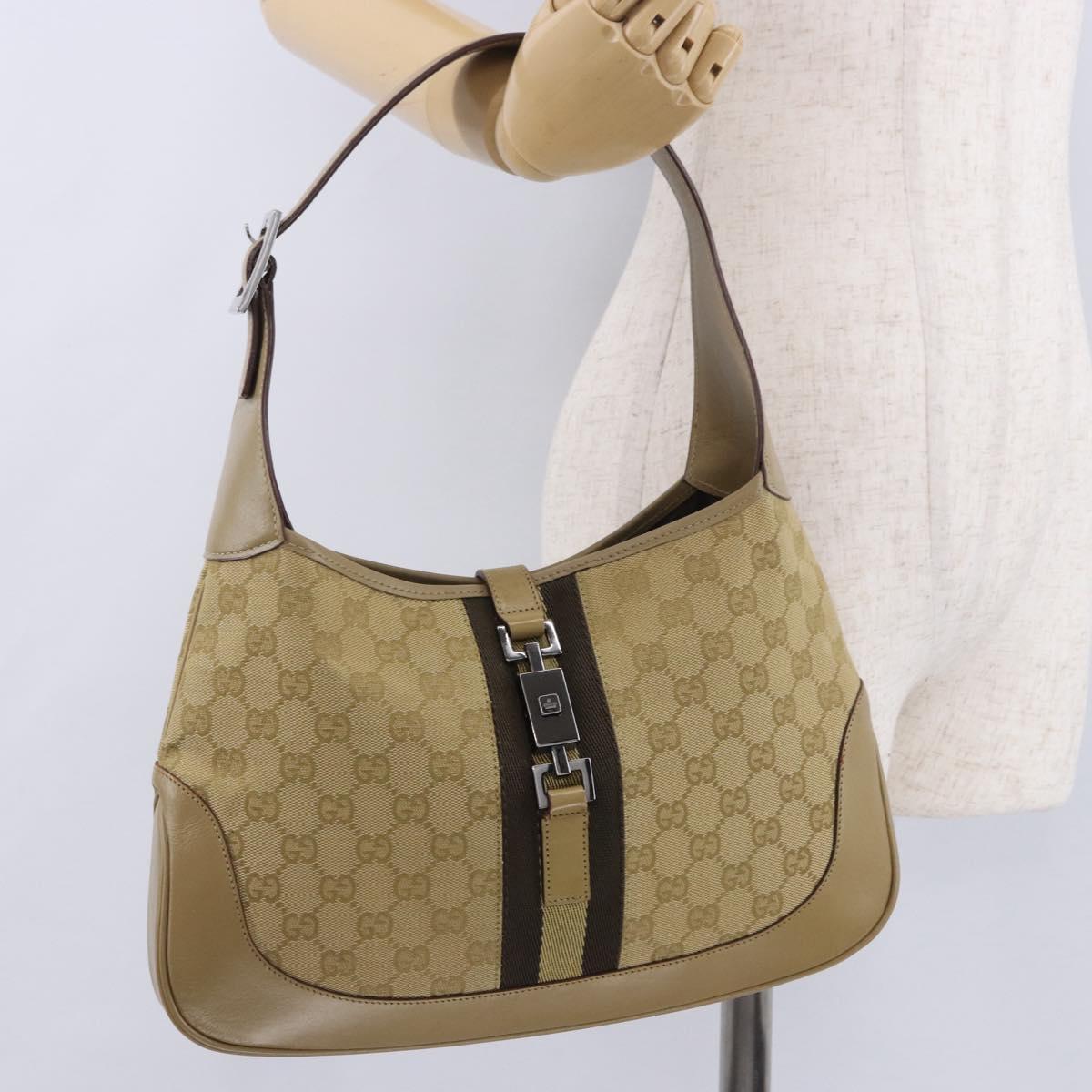 GUCCI GG Canvas Jackie Shoulder Bag Beige Silver 00963 Auth 199624V