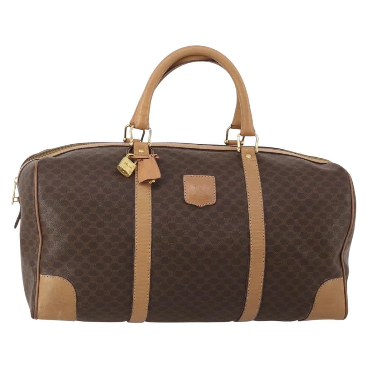 CELINE Macadam Canvas Boston Bag PVC Leather Brown Gold Auth 199626