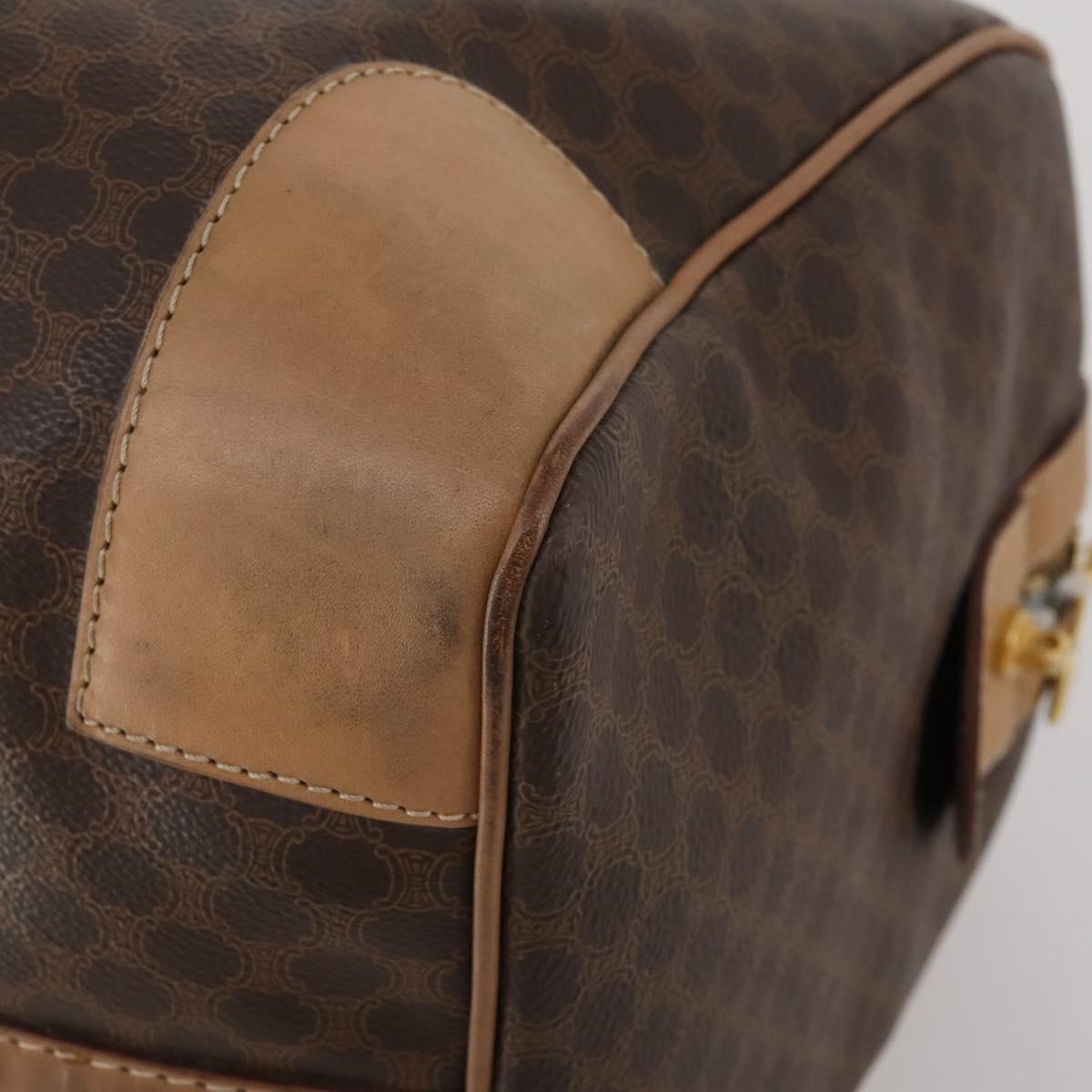 CELINE Macadam Canvas Boston Bag PVC Leather Brown Gold Auth 199626