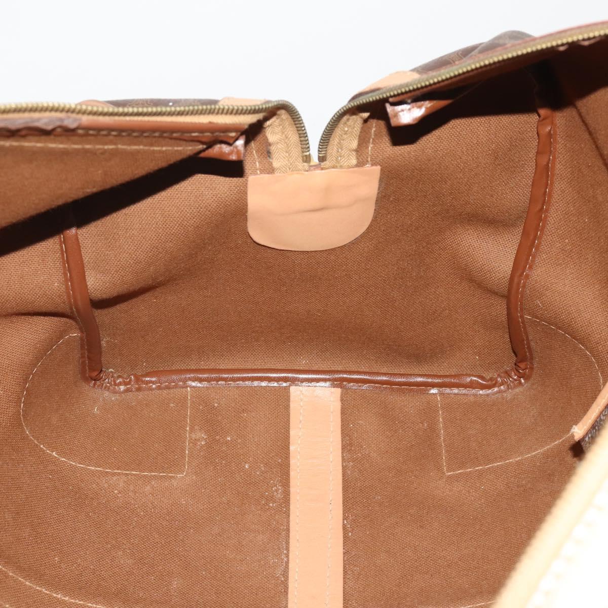CELINE Macadam Canvas Boston Bag PVC Leather Brown Gold Auth 199626