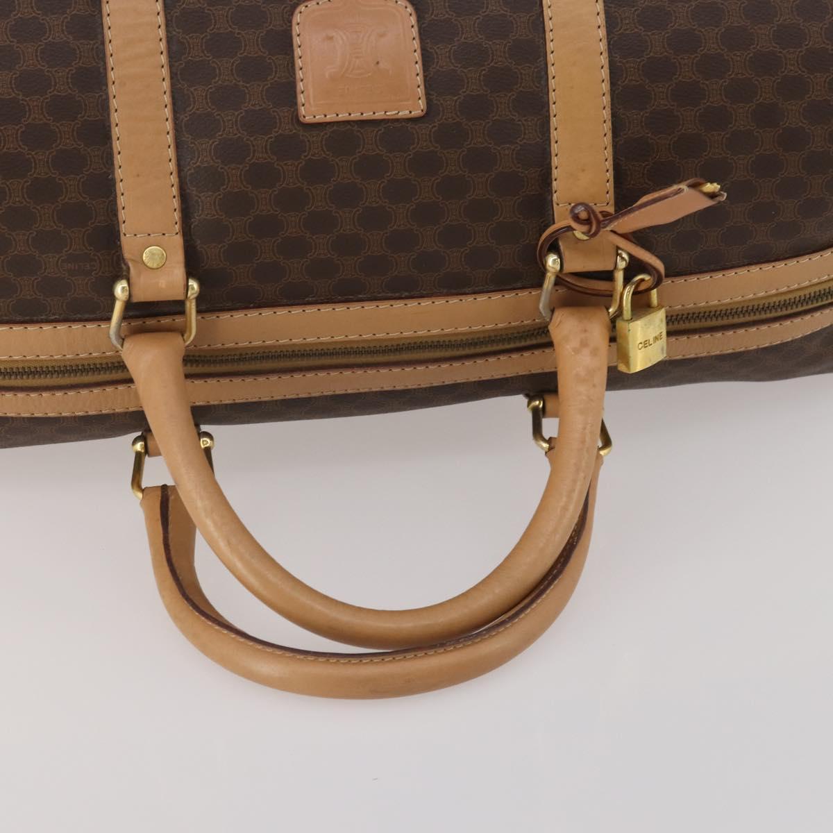 CELINE Macadam Canvas Boston Bag PVC Leather Brown Gold Auth 199626