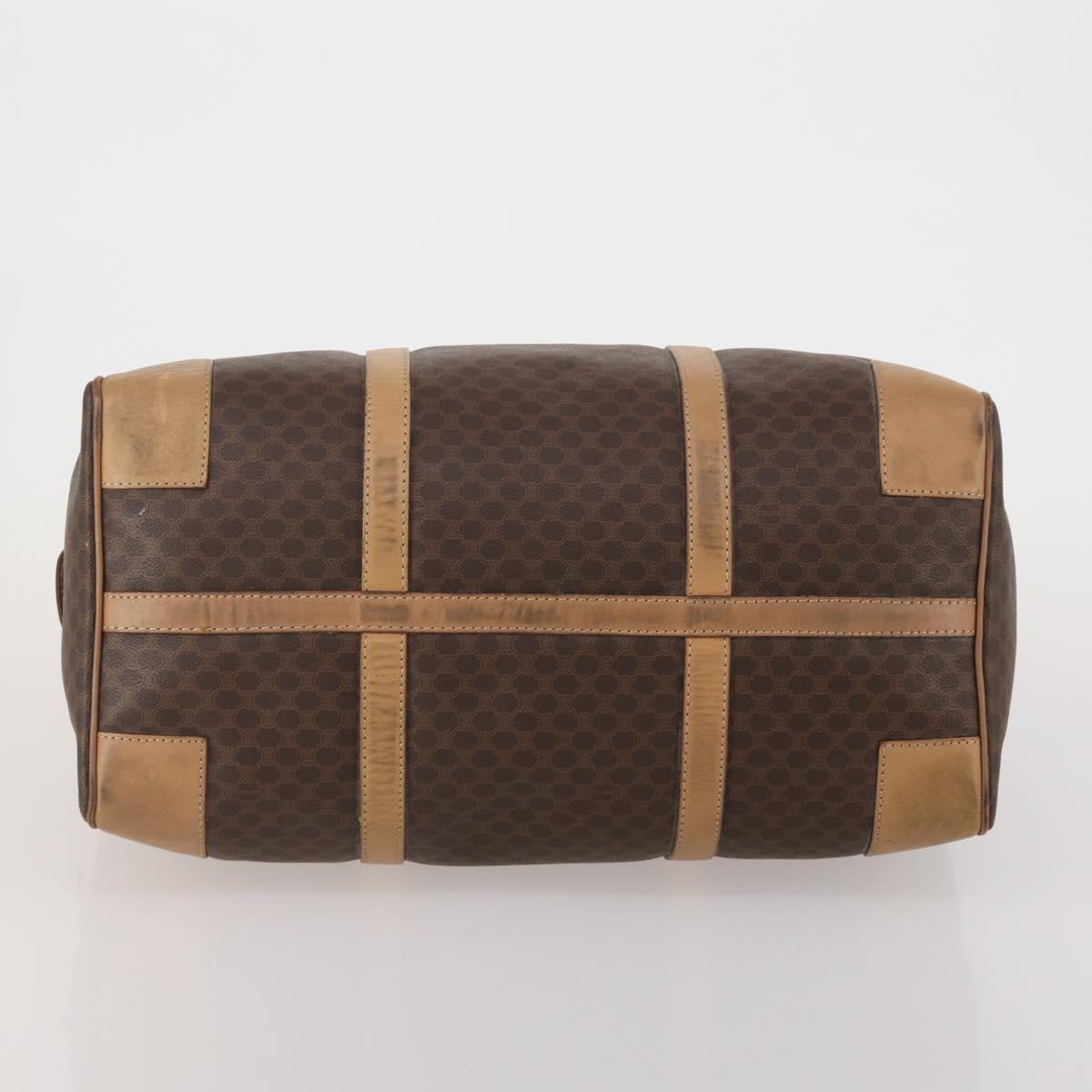 CELINE Macadam Canvas Boston Bag PVC Leather Brown Gold Auth 199626