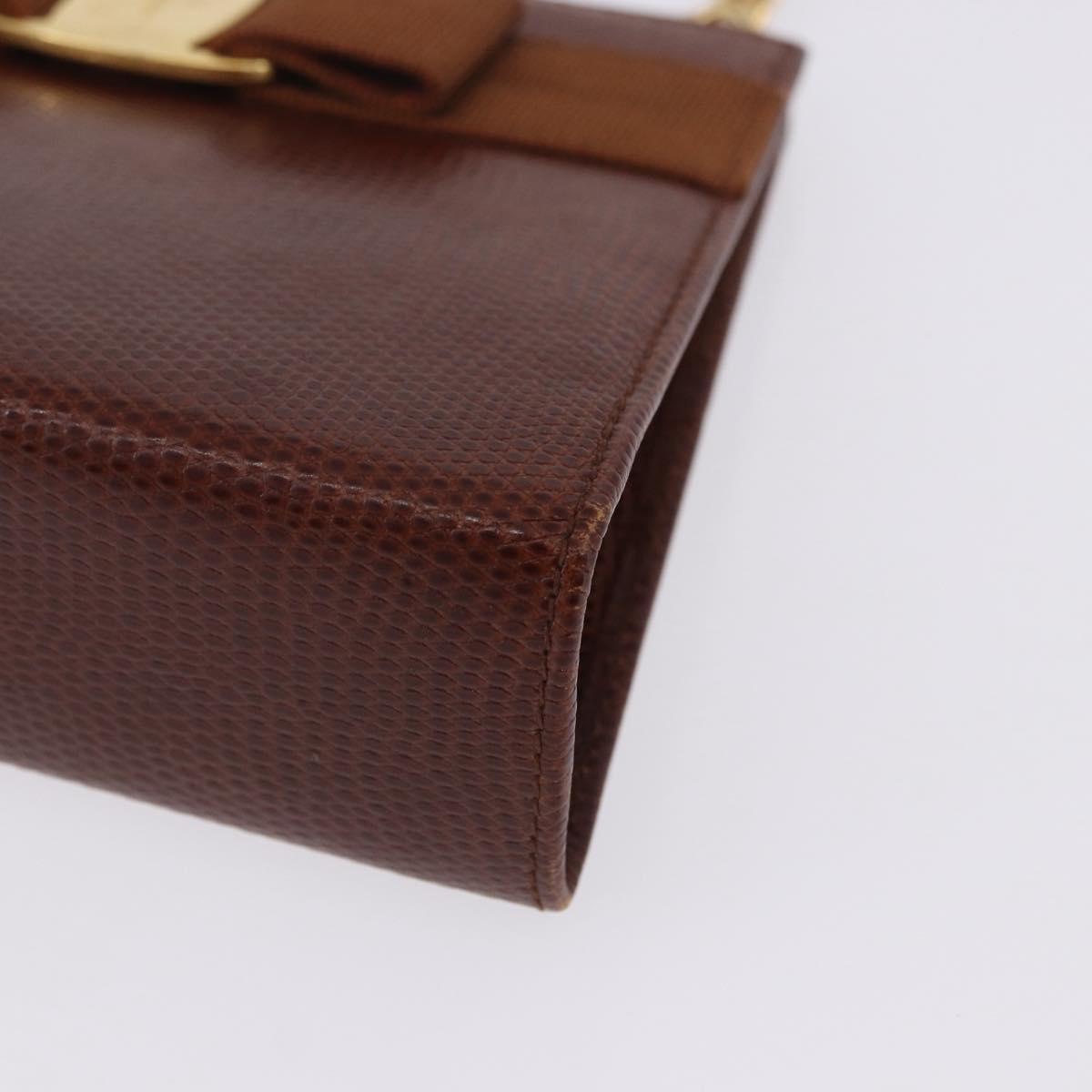 Salvatore Ferragamo Vala Chain Shoulder Bag Leather Brown Gold Auth 199629A