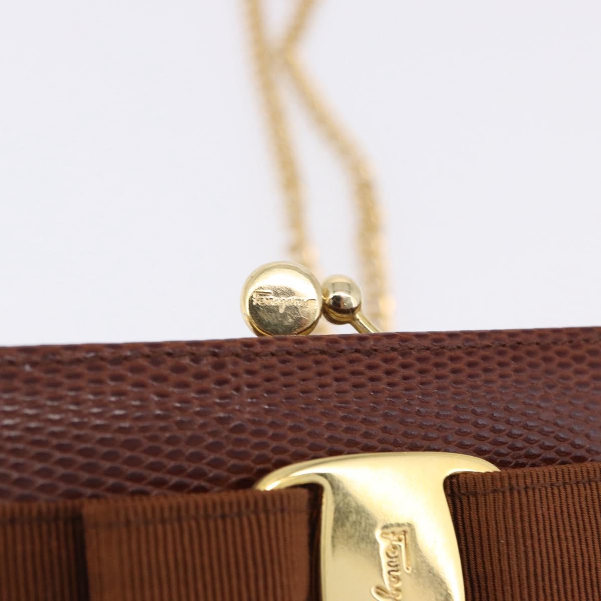 Salvatore Ferragamo Vala Chain Shoulder Bag Leather Brown Gold Auth 199629A