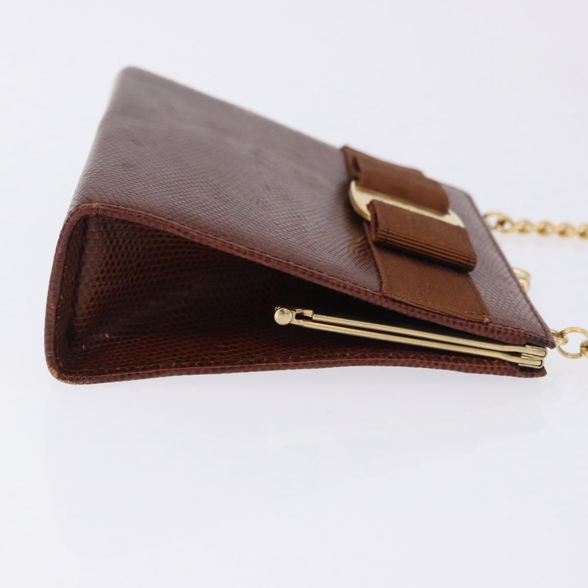Salvatore Ferragamo Vala Chain Shoulder Bag Leather Brown Gold Auth 199629A