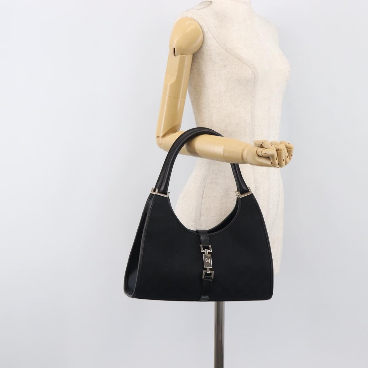 GUCCI GG Canvas Jackie Hand Bag Black Silver 002 1067 Auth 199636V