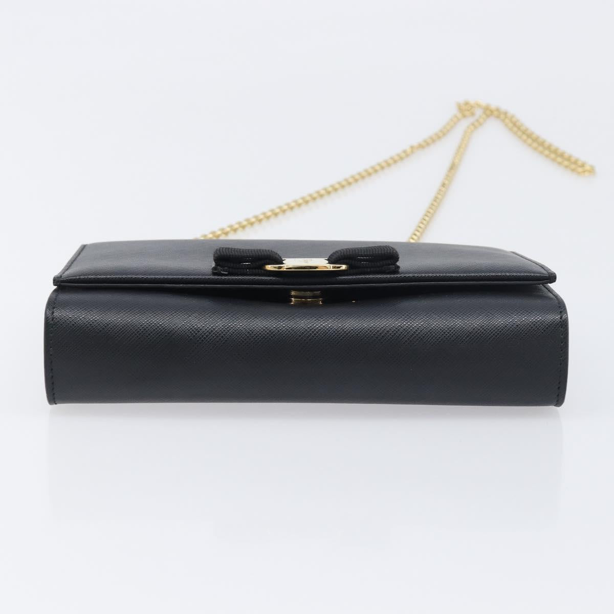Salvatore Ferragamo Vala Chain Shoulder Bag Leather Black Gold Auth 199639V