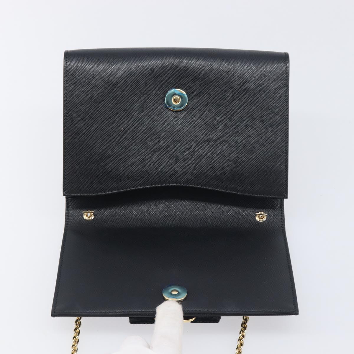Salvatore Ferragamo Vala Chain Shoulder Bag Leather Black Gold Auth 199639V