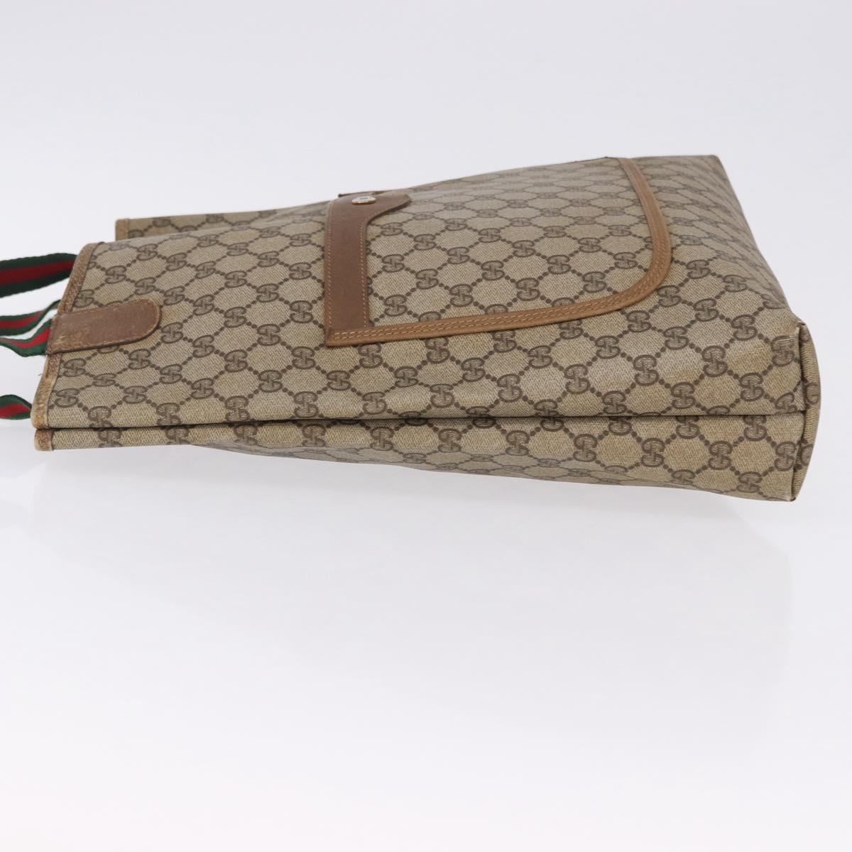 GUCCI GG Supreme Web Sherry Line Tote Bag PVC Beige Gold 39 02 003 Auth 199642